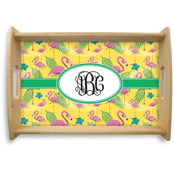Custom Pink Flamingo Natural Wooden Tray - Small (Personalized)