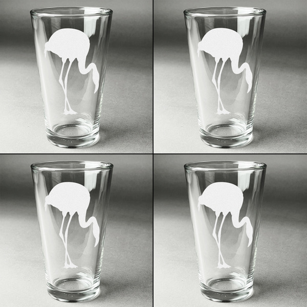 Pink Flamingo Set of Four Engraved Beer Glasses - Individual View