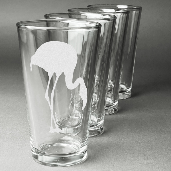 Custom Pink Flamingo Pint Glasses - Engraved (Set of 4)