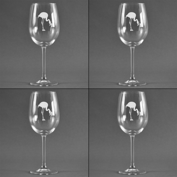 Pink Flamingo Set of Four Personalized Wineglasses (Approval)