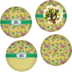 Pink Flamingo Set of 4 Glass Lunch / Dinner Plate 10" (Personalized)