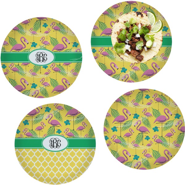 Custom Pink Flamingo Set of 4 Glass Lunch / Dinner Plate 10" (Personalized)