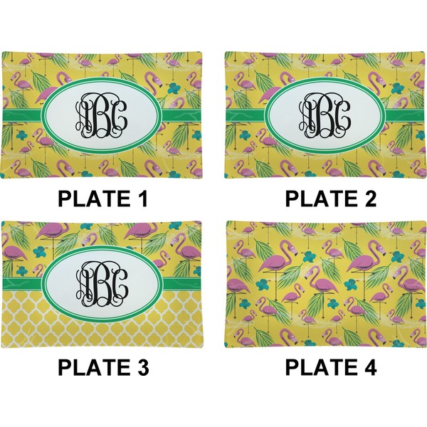 Pink Flamingo Set of Rectangular Dinner Plates (Approval)