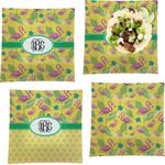 Pink Flamingo Set of 4 Glass Square Lunch / Dinner Plate 9.5" (Personalized)