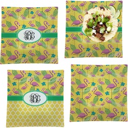 Pink Flamingo Set of 4 Glass Square Lunch / Dinner Plate 9.5" (Personalized)