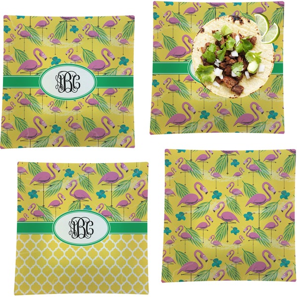 Pink Flamingo Set of Square Dinner Plates