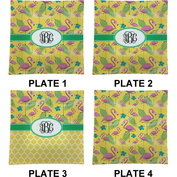 Pink Flamingo Set of Square Dinner Plates (Approval)
