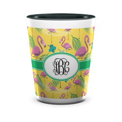 Pink Flamingo Ceramic Shot Glass - 1.5 oz - Two Tone - Set of 4 (Personalized)