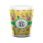 Pink Flamingo Ceramic Shot Glass - 1.5 oz - White - Set of 4 (Personalized)