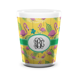 Pink Flamingo Ceramic Shot Glass - 1.5 oz - White - Set of 4 (Personalized)