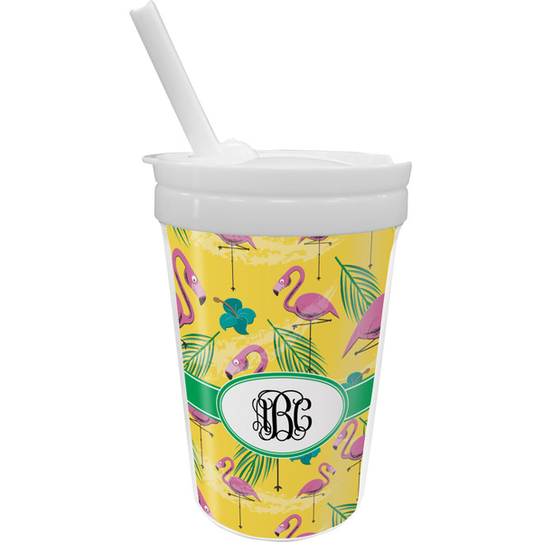 Custom Pink Flamingo Sippy Cup with Straw (Personalized)