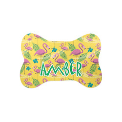 Pink Flamingo Bone Shaped Dog Food Mat (Small) (Personalized)