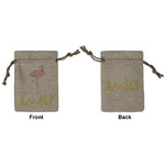Pink Flamingo Small Burlap Gift Bag - Front & Back (Personalized)