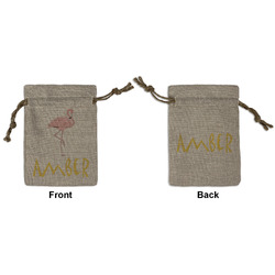 Pink Flamingo Small Burlap Gift Bag - Front & Back (Personalized)