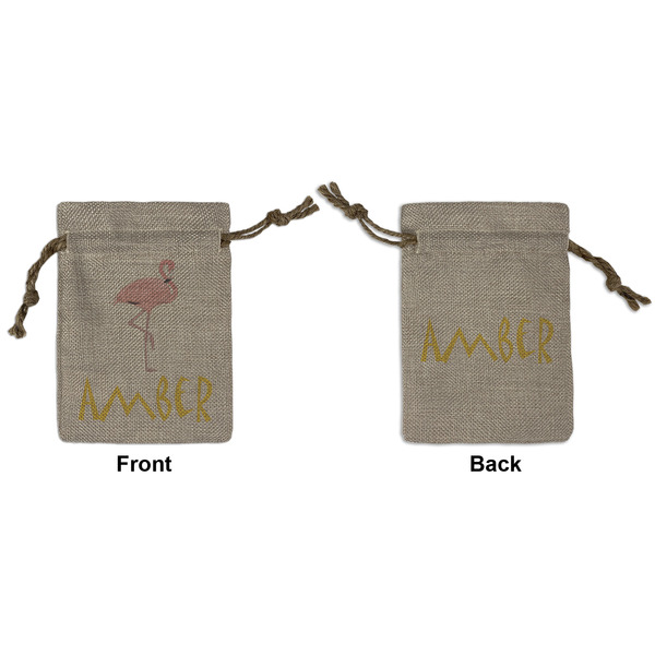 Custom Pink Flamingo Small Burlap Gift Bag - Front & Back (Personalized)