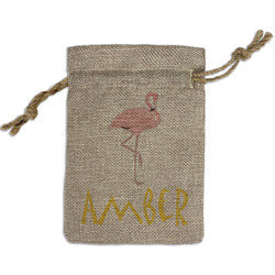 Pink Flamingo Small Burlap Gift Bag - Front