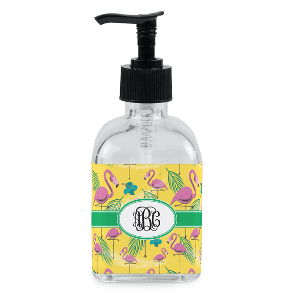 Custom Pink Flamingo Glass Soap & Lotion Bottle - Single Bottle (Personalized)
