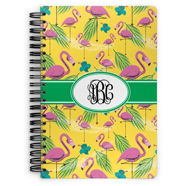 Custom Pink Flamingo Spiral Notebook - 7x10 w/ Monogram