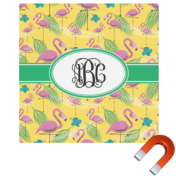 Custom Pink Flamingo Square Car Magnet - 6" (Personalized)