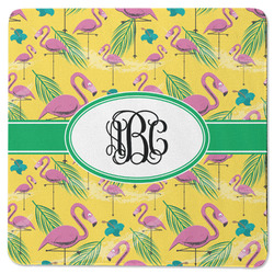 Pink Flamingo Square Rubber Backed Coaster (Personalized)