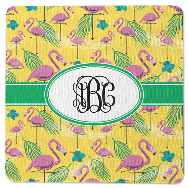 Custom Pink Flamingo Square Rubber Backed Coaster (Personalized)