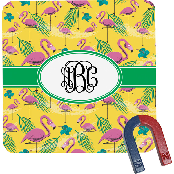 Custom Pink Flamingo Square Fridge Magnet (Personalized)