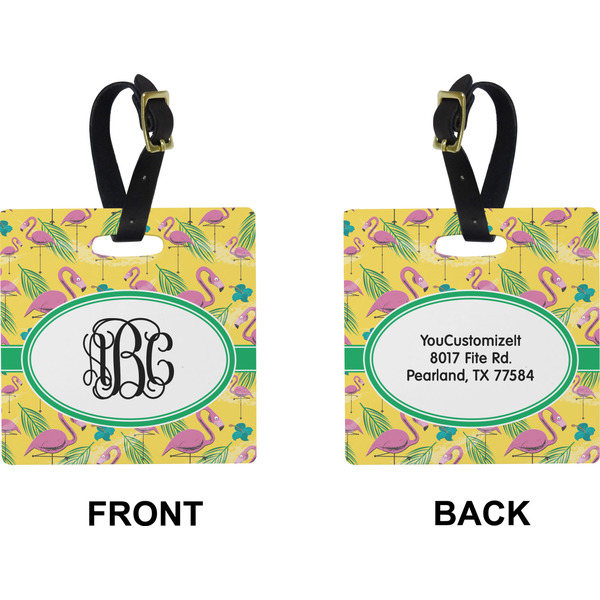 Pink Flamingo Square Luggage Tag (Front + Back)