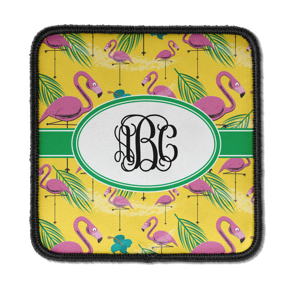 Custom Pink Flamingo Iron On Square Patch w/ Monogram