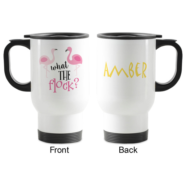 Pink Flamingo Stainless Steel Travel Mug with Handle - Apvl