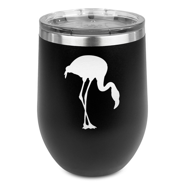 Custom Pink Flamingo Stemless Stainless Steel Wine Tumbler - Black - Double Sided