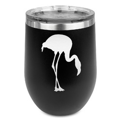 Pink Flamingo Stemless Stainless Steel Wine Tumbler - Black - Single Sided