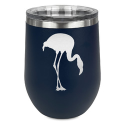 Pink Flamingo Stemless Stainless Steel Wine Tumbler - Navy - Double Sided