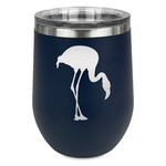 Pink Flamingo Stemless Stainless Steel Wine Tumbler - Navy - Single Sided