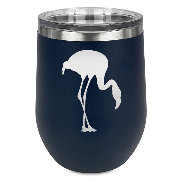 Pink Flamingo Stainless Wine Tumblers - Navy - Single Sided - Front