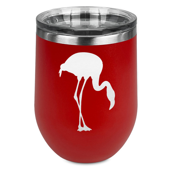 Custom Pink Flamingo Stemless Stainless Steel Wine Tumbler - Red - Double Sided