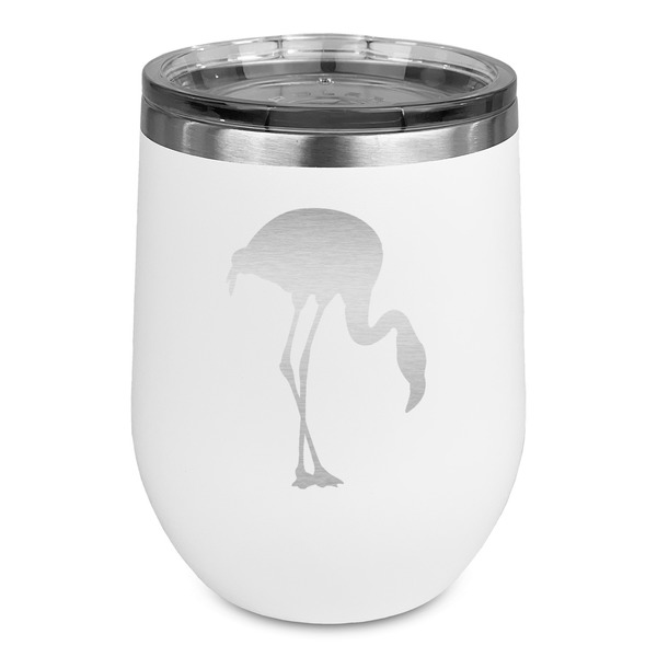 Custom Pink Flamingo Stemless Stainless Steel Wine Tumbler - White - Double Sided
