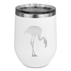 Pink Flamingo Stemless Stainless Steel Wine Tumbler - White - Single Sided