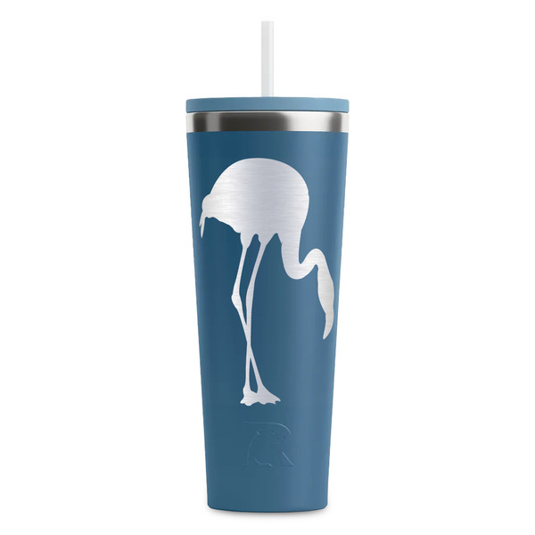Custom Pink Flamingo RTIC Everyday Tumbler with Straw - 28oz - Steel Blue - Double-Sided (Personalized)