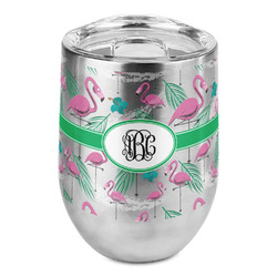 Pink Flamingo Stemless Wine Tumbler - Full Print (Personalized)