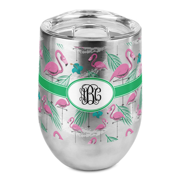 Custom Pink Flamingo Stemless Wine Tumbler - Full Print (Personalized)