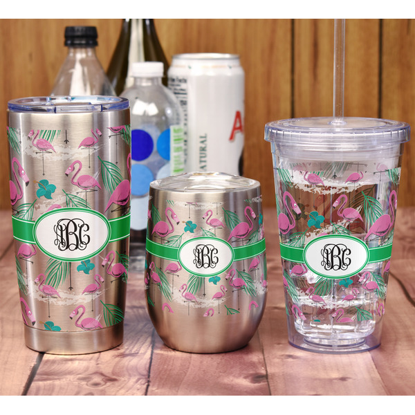 Pink Flamingo Stemless Wine Tumbler - Full Print - In Context