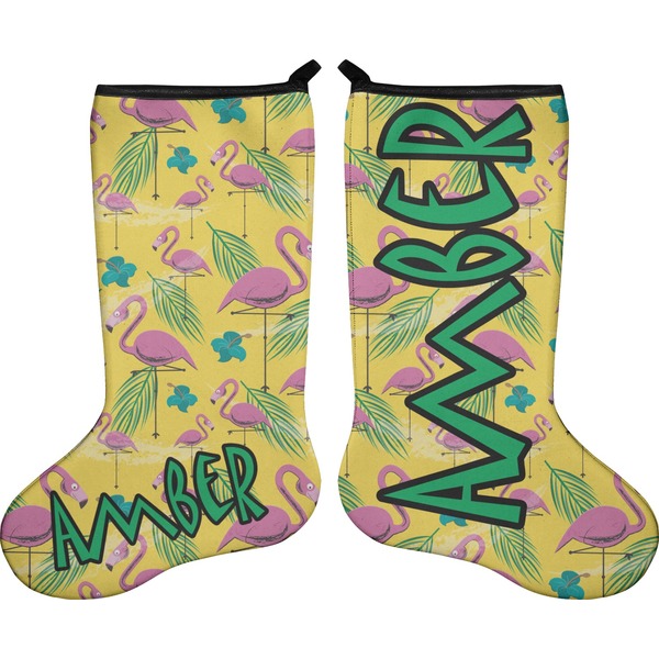 Custom Pink Flamingo Holiday Stocking - Double-Sided - Neoprene (Personalized)