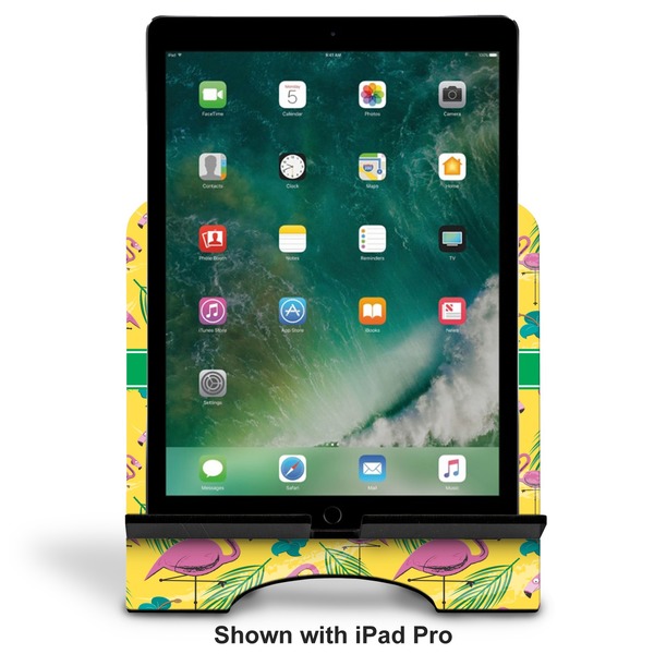 Pink Flamingo Stylized Tablet Stand - Front with ipad
