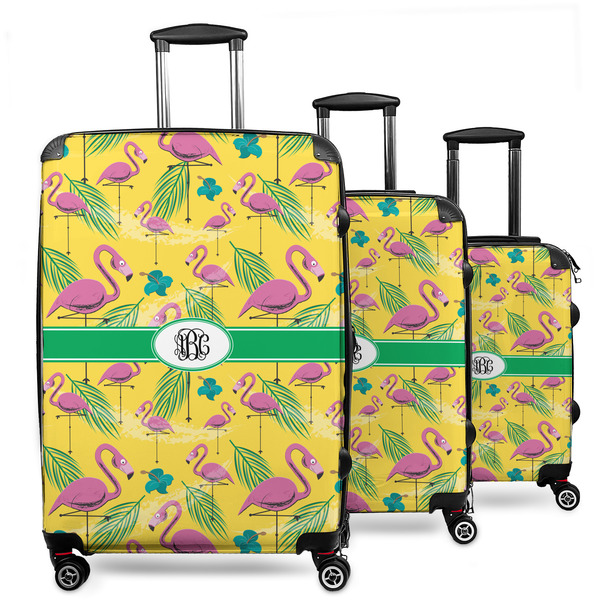 Custom Pink Flamingo 3 Piece Luggage Set - 20" Carry On, 24" Medium Checked, 28" Large Checked (Personalized)