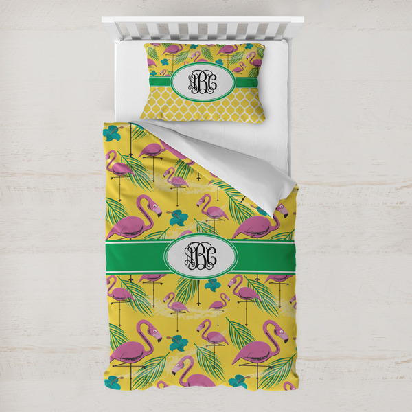 Custom Pink Flamingo Toddler Bedding w/ Monogram