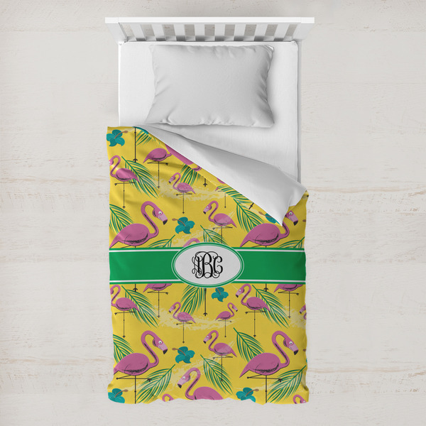 Custom Pink Flamingo Toddler Duvet Cover w/ Monogram