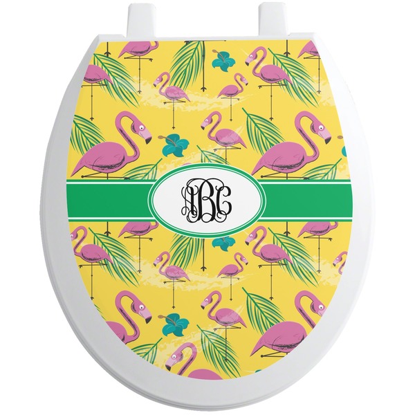 Custom Pink Flamingo Toilet Seat Decal - Round (Personalized)