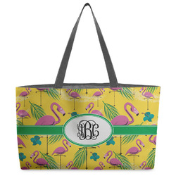 Pink Flamingo Beach Totes Bag - w/ Black Handles (Personalized)