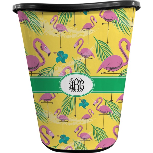 Custom Pink Flamingo Waste Basket - Single Sided (Black) (Personalized)