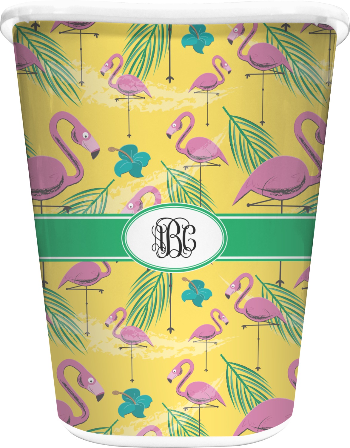 Custom Pink Flamingo Waste Basket Double Sided (White) (Personalized
